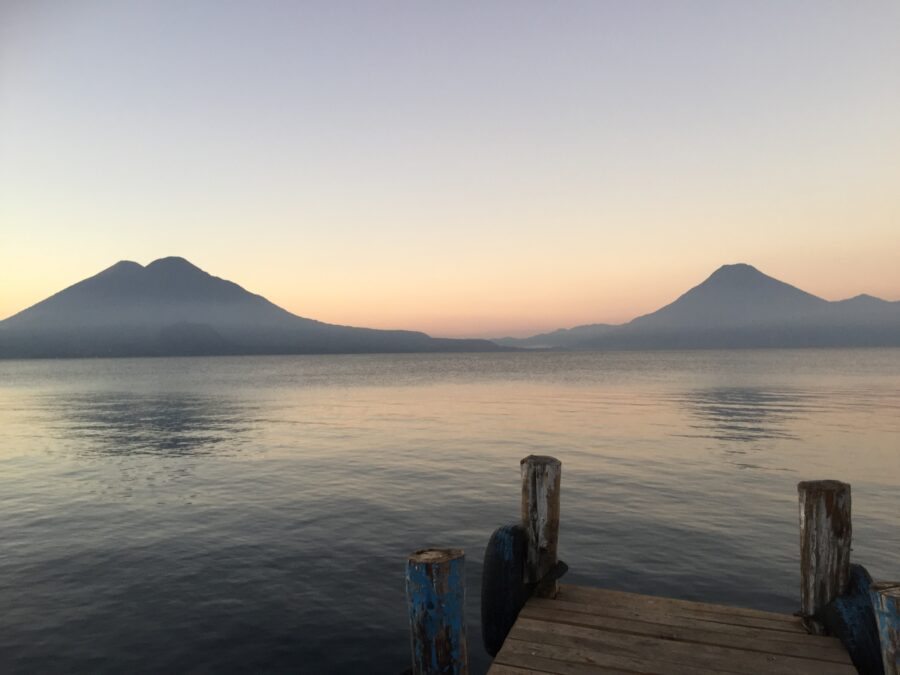 The sun rises on beautiful Lake Atitlan, Guatemala