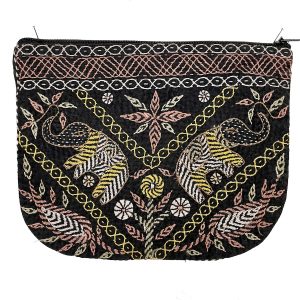 Black Embroidered Elephant Pouch - Bangladesh