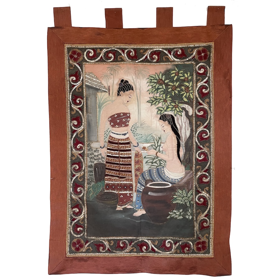 Village Scene Painted Wall Hanging - Indonesia