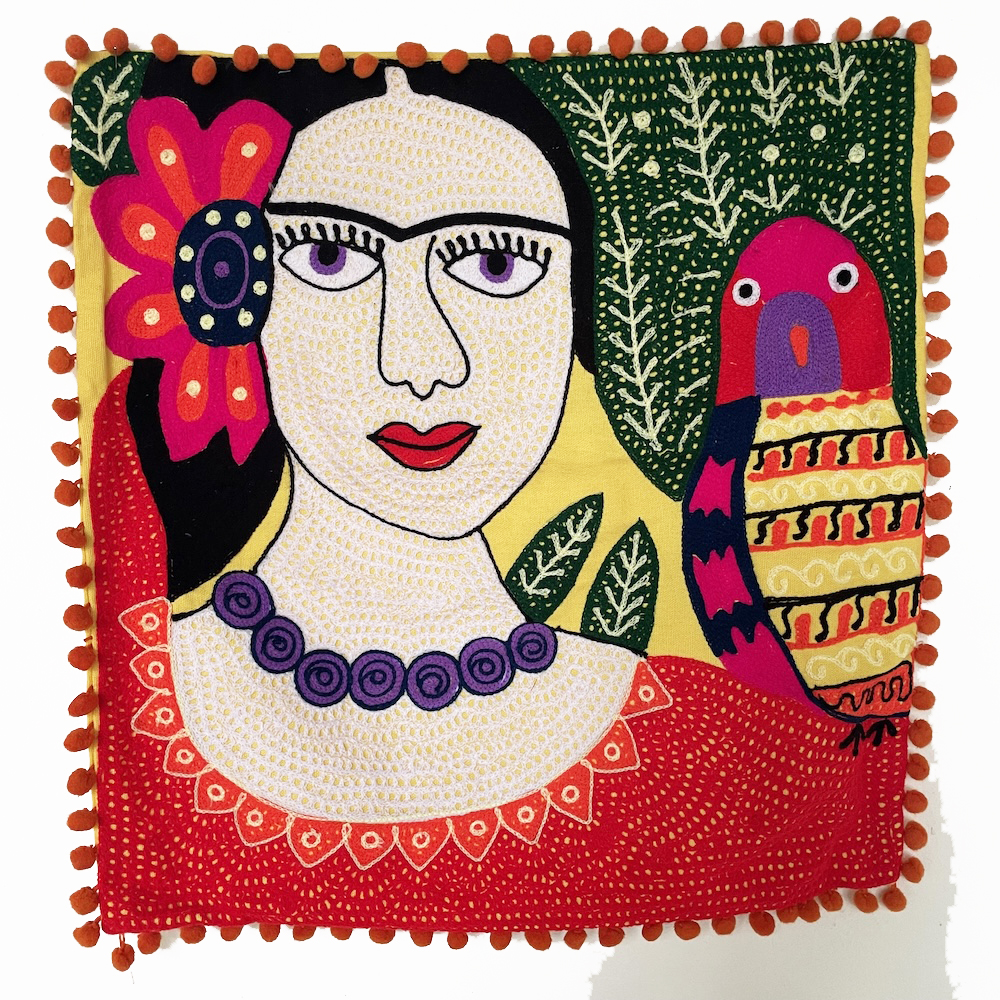 Frida Kahlo Embroidered Cushion Cover - Mexico
