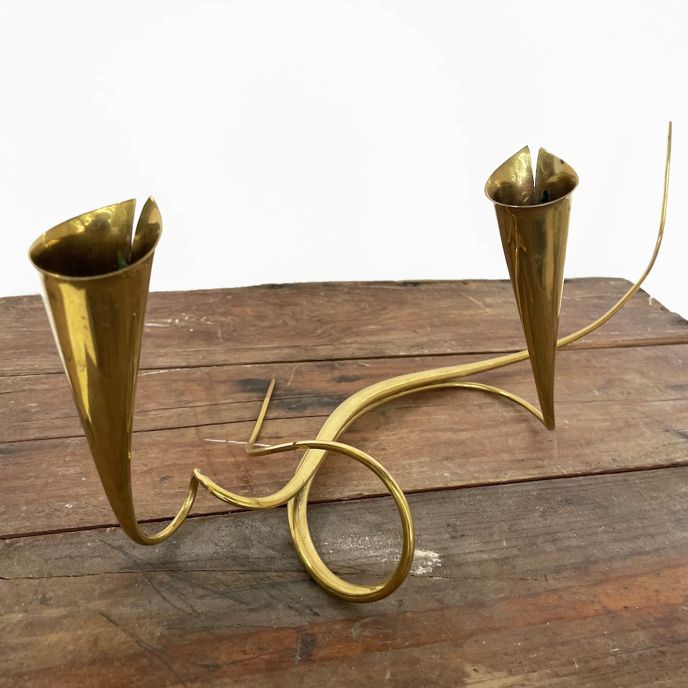 Calla Lily Style Tubular Wrought Brass Candelabra - USA