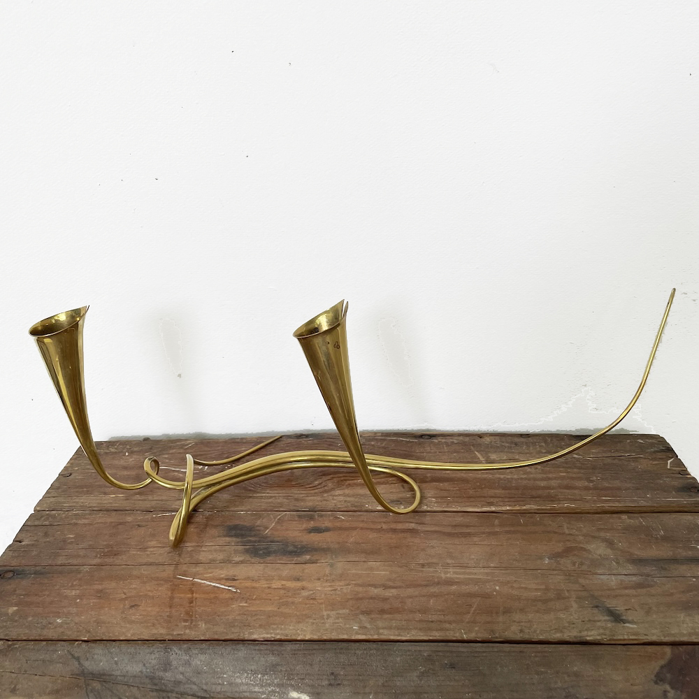 Calla Lily Style Tubular Wrought Brass Candelabra - USA - Image 3