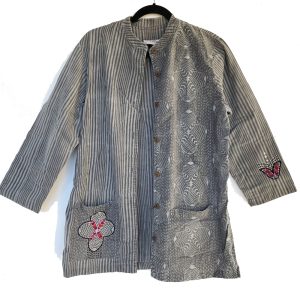Gray Block Print Shirt with Embroidery - India