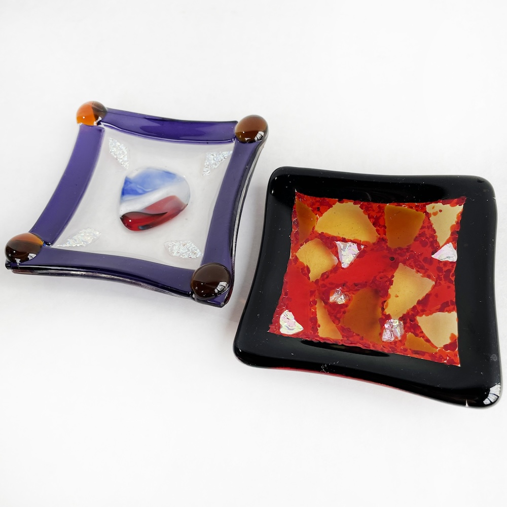 Set of 2 Small Fused Glass Ring Bowls - USA