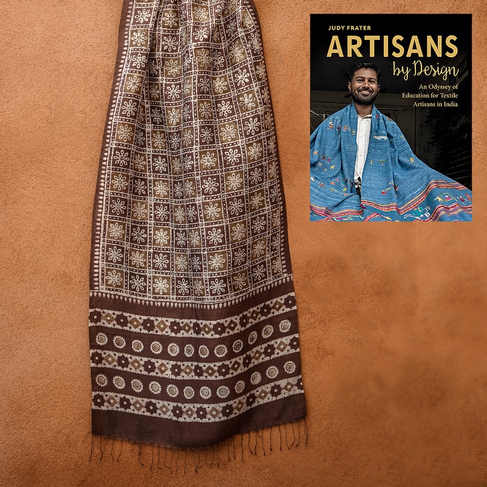Bairaj Block Printed Silk Batik Scarf from India & book Artisans by Design